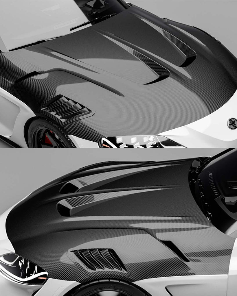 Sayber Designs FLOW7 Carbon Hood Louvers Toyota GR Supra 2020+Sayber Designs THERMAL7 Carbon Hood Louvers GR Supra